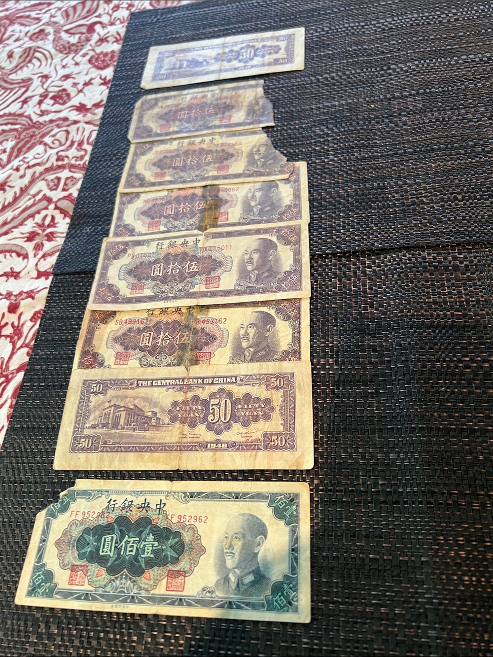 China paper money. 50 yuan and 100 yuan. 1948.